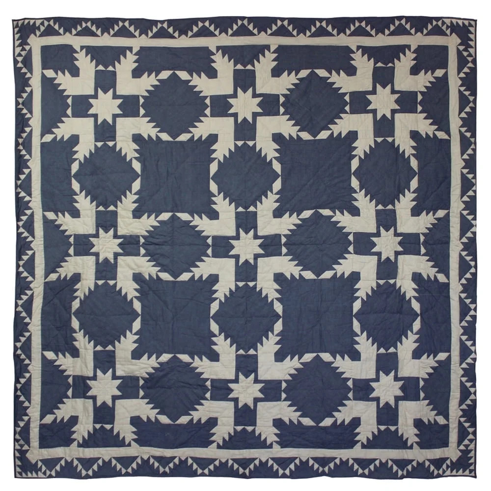 Patchmagic Denim Feathered Star Lightweight Reversible Cotton Throw Quilt with Pillow Shams,Adult... | Walmart (US)