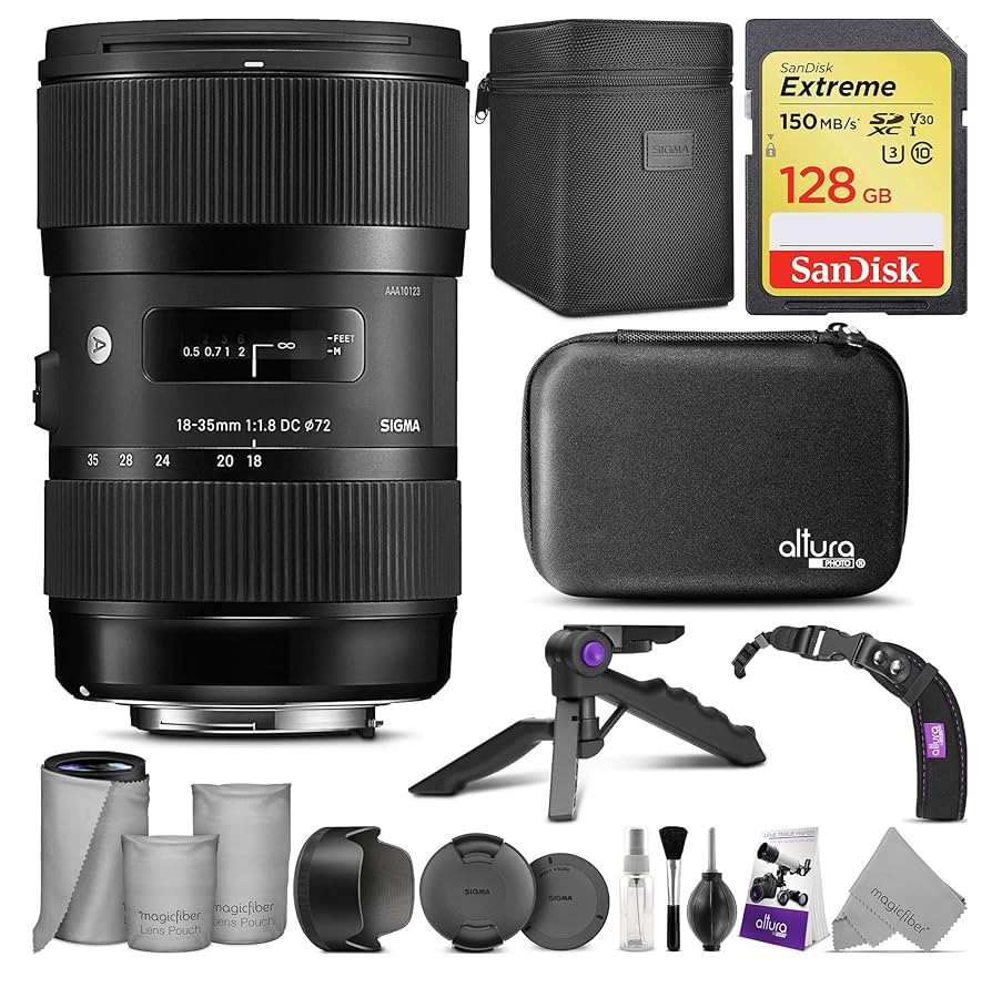 Sigma 18-35mm F1.8 Art DC HSM Lens for Canon DSLR Cameras with SanDisk 128gb SD Card & Altura Pho... | Amazon (US)