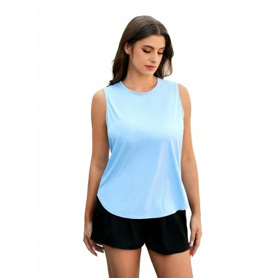 Pinspark Women's UPF 50+ Sleeveless Workout Tank Top - Lightweight Quick-Dry Athletic Top with Side Slits Clear Blue S | Target