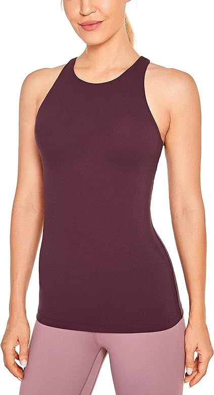 CRZ YOGA Womens High Neck Workout Tank Tops - with Built-in Shelf Bra Racerback Athletic Sports S... | Amazon (US)