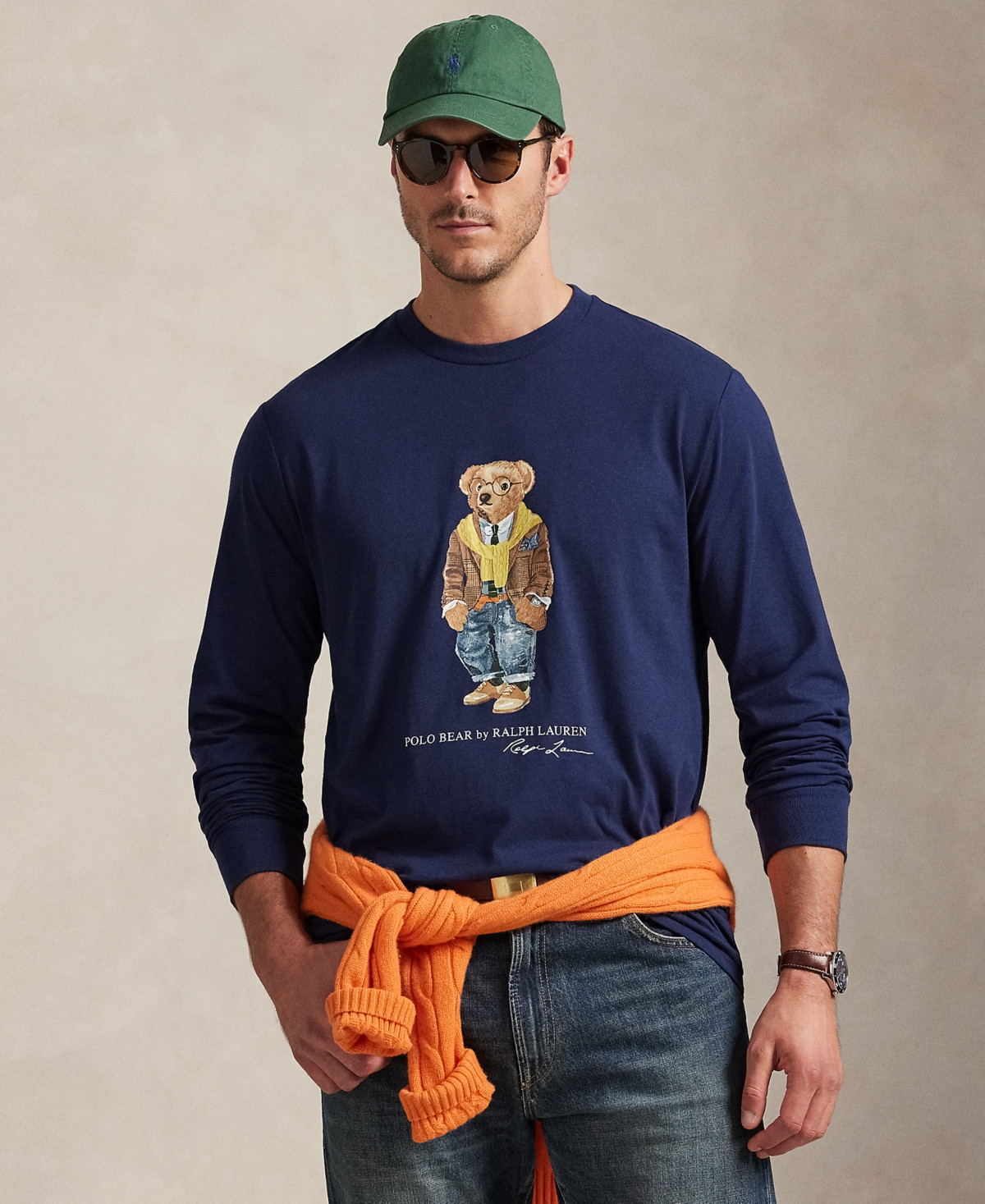 Polo Ralph Lauren Men's Big & Tall Bear Print Long Sleeves T-Shirt - Newport Navy | Macy's