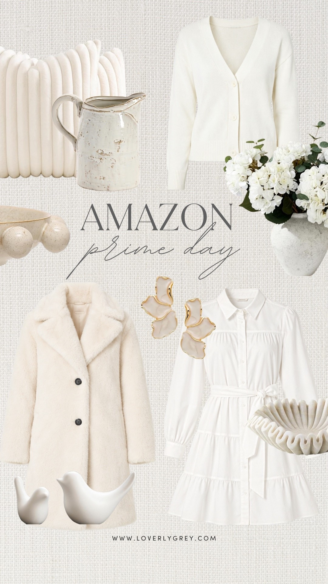 Neutral Amazon Prime Day finds I’m loving 🤍 Cozy fall fashion, cream home decor, a white cardigan, fall dress, and pretty neutral accents that work all season long.