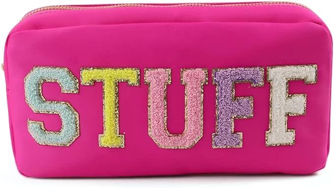 Sage Nation Chenille Letter Stuff Pouch - Nylon Makeup Preppy Bag For Travel and Organization, Gl... | Amazon (US)