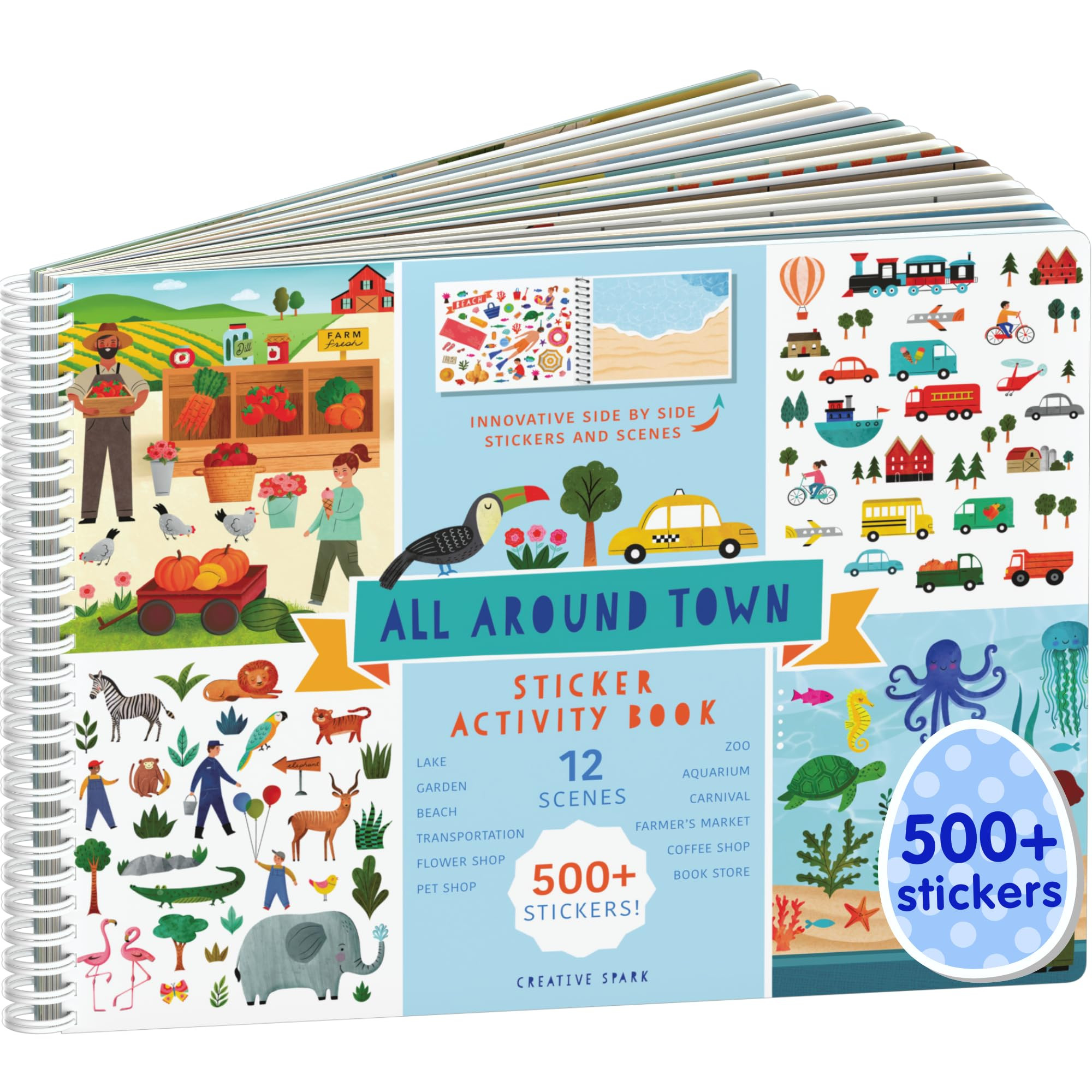Sticker Book for Kids 2-4, 500+ Kids Stickers, All Around Town by Cupkin, 12 Coloring Pages, 12 S... | Amazon (US)