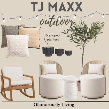 Outdoor neutral summer must haves! 

Home 
Outdoor patio 
Outdoor furniture 
Outdoor pillows chairs
Outdoor rocking chair 
Outdoor string lights 
Modern outdoor patio furniture and chairs 
Tjmaxx home 

#LTKhome