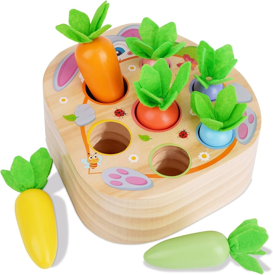 KMTJT Montessori Toys for 1 2 3 Year Old Toddlers, Rabbit Carrot Harvest Game Wooden Toys for 6-1... | Amazon (US)
