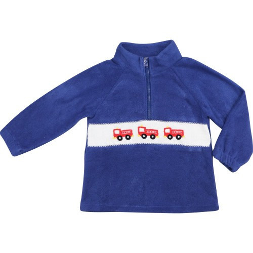 Navy Smocked Firetruck Fleece Pullover - Shipping Mid-October | Cecil and Lou