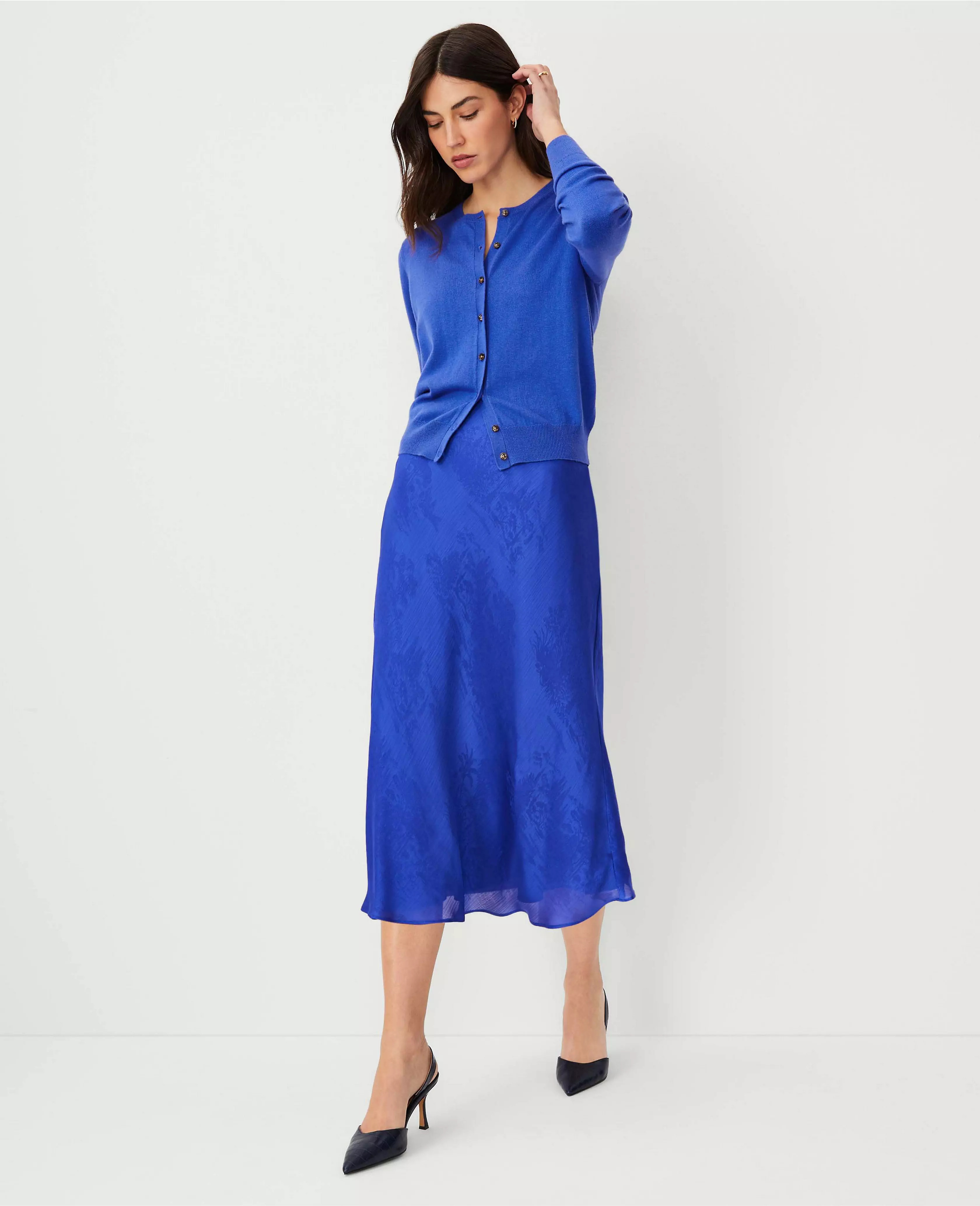 Toile Jacquard Bias Midi Slip Skirt | Ann Taylor (US)