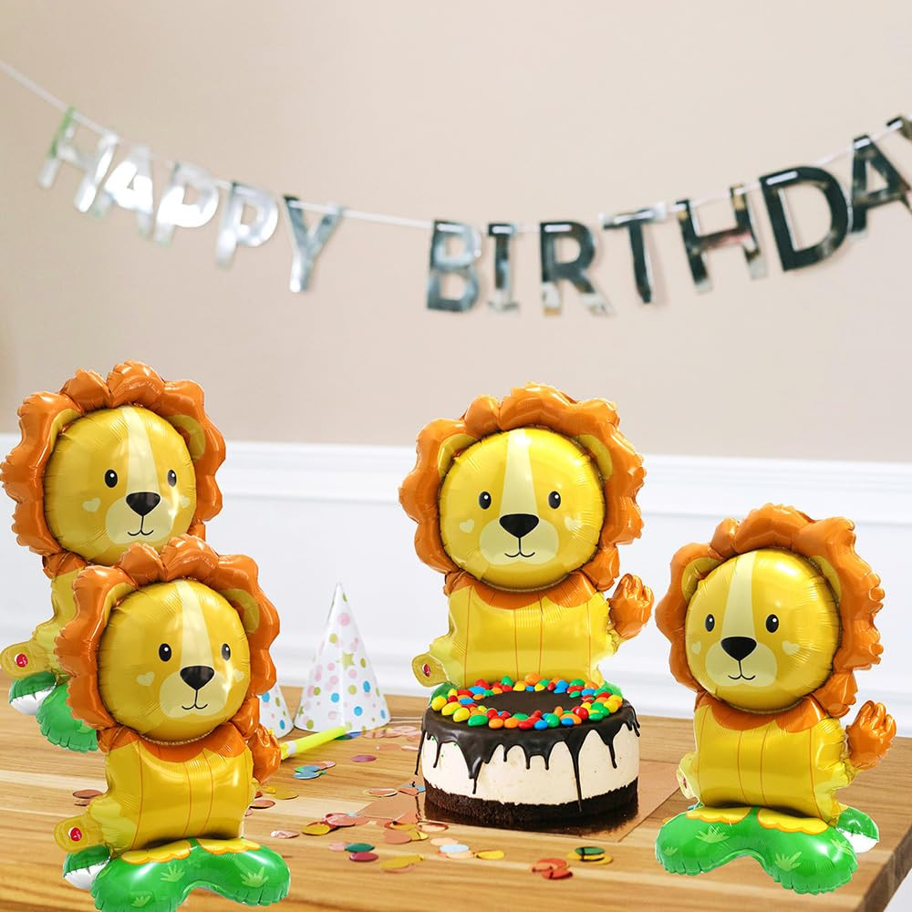 6 Pack Cute Standing Lion Shaped Foil Balloon, Safari Jungle Animal Zoo Wild Lion Balloons For Ju... | Amazon (US)
