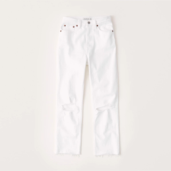 Ripped Ultra High Rise Ankle Straight Jeans | Abercrombie & Fitch (US)