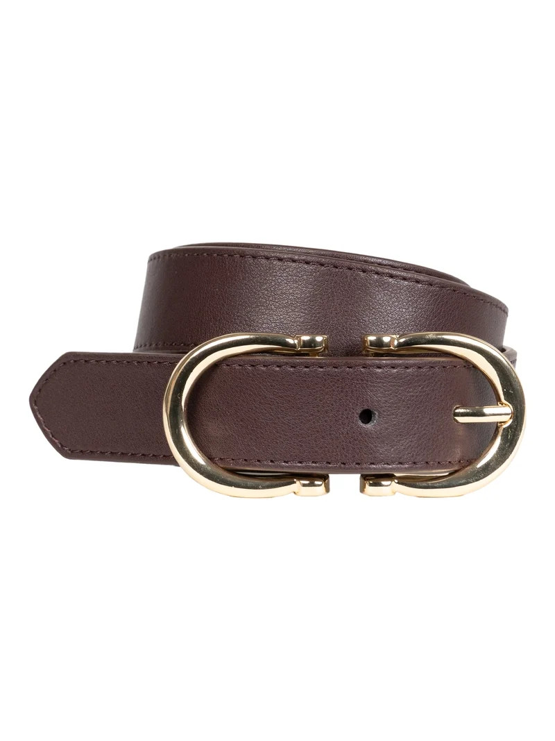 Time and Tru Women's & Women's Plus Status Double Buckle Belt, Brown | Walmart (US)