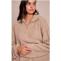 Taupe Half Zip Soft Knit Sweater | PrettyLittleThing US
