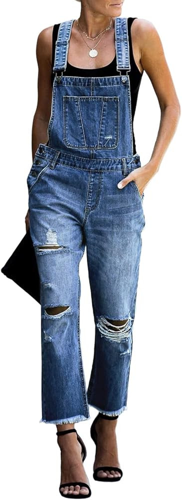 luvamia Women's Casual Stretch Adjustable Denim Bib Overalls Jeans Pants Jumpsuits | Amazon (US)