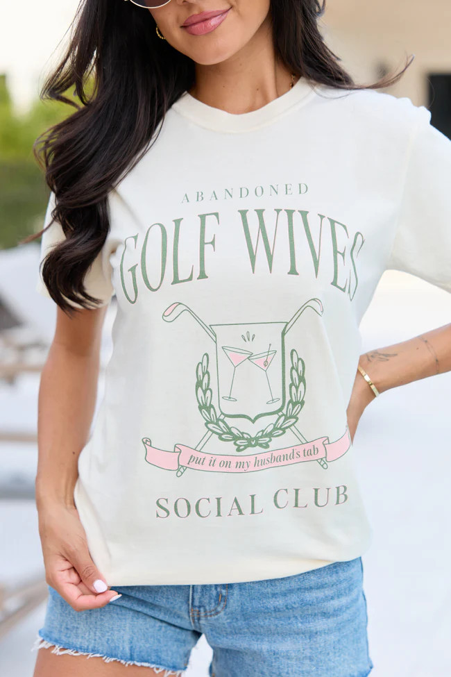Golf Wives Social Club Ivory Comfort Colors Graphic Tee S | Pink Lily