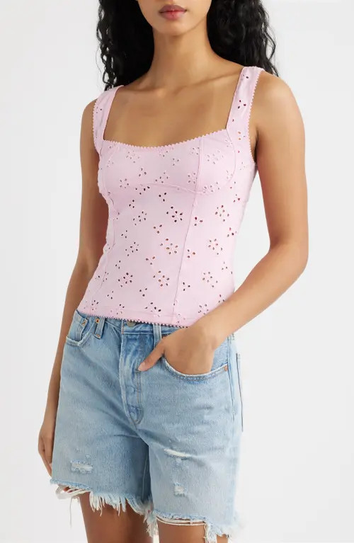 Free People Full Bloom Eyelet Knit Camisole in Sweet Dream at Nordstrom, Size X-Large | Nordstrom
