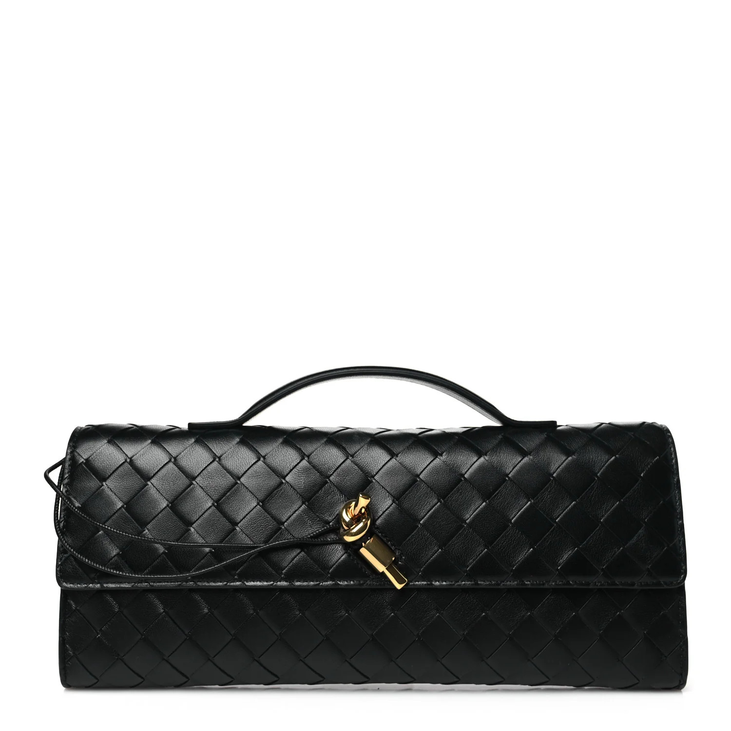 Nappa Intrecciato Long Andiamo Top Handle Clutch Black | FASHIONPHILE (US)