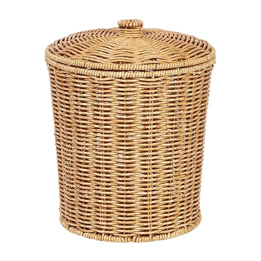 Woven Basket Trash Can Storage: Wastebasket Garbage Bin with Lid Rubbish Paper Storage Container ... | Amazon (US)