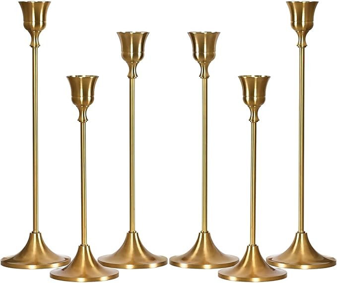 Brass Gold Candlestick Holders Set of 6, Taper Candle Holder for Candlesticks, Antique Vintage Ca... | Amazon (US)