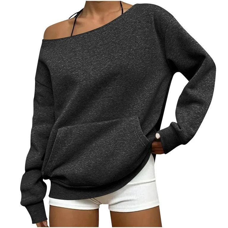 Byworldtasic Sweatshirts for Women No Boundaries Oversized Y2k Loose Off the Shoulder Tops Pullov... | Walmart (US)