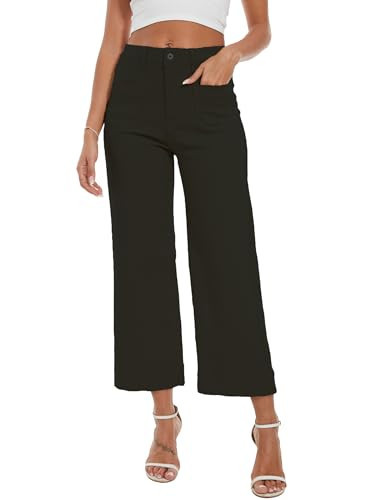 DAOAO Cropped Jeans for Women High Waisted Stretchy Wide Leg Jeans Woman Denim Pants Trendy Black M | Amazon (US)