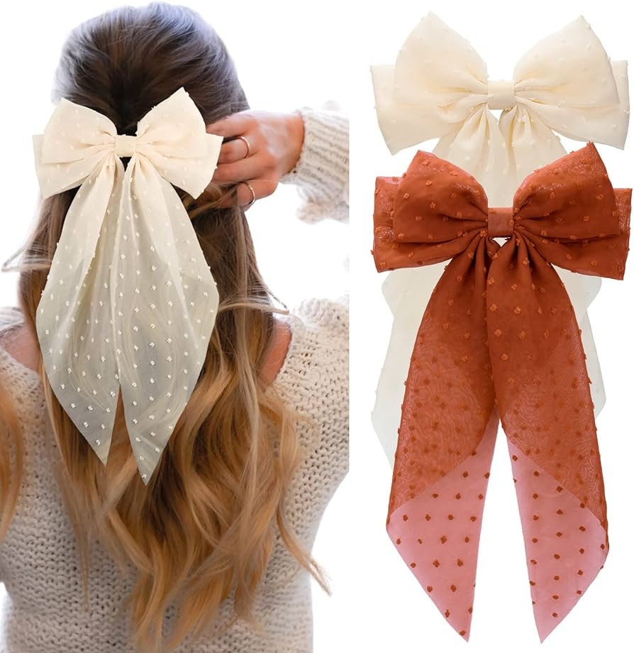 Large Hair Bows for Women,CEELGON 2PCS Big Bow Clips for Girls French Barrette Bowknot with Long ... | Amazon (US)
