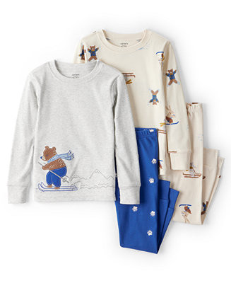 Toddler Boys Woodland Print Long-Sleeve Top and Snug Fit Pants Pajama, 4-Piece Set | Macy's