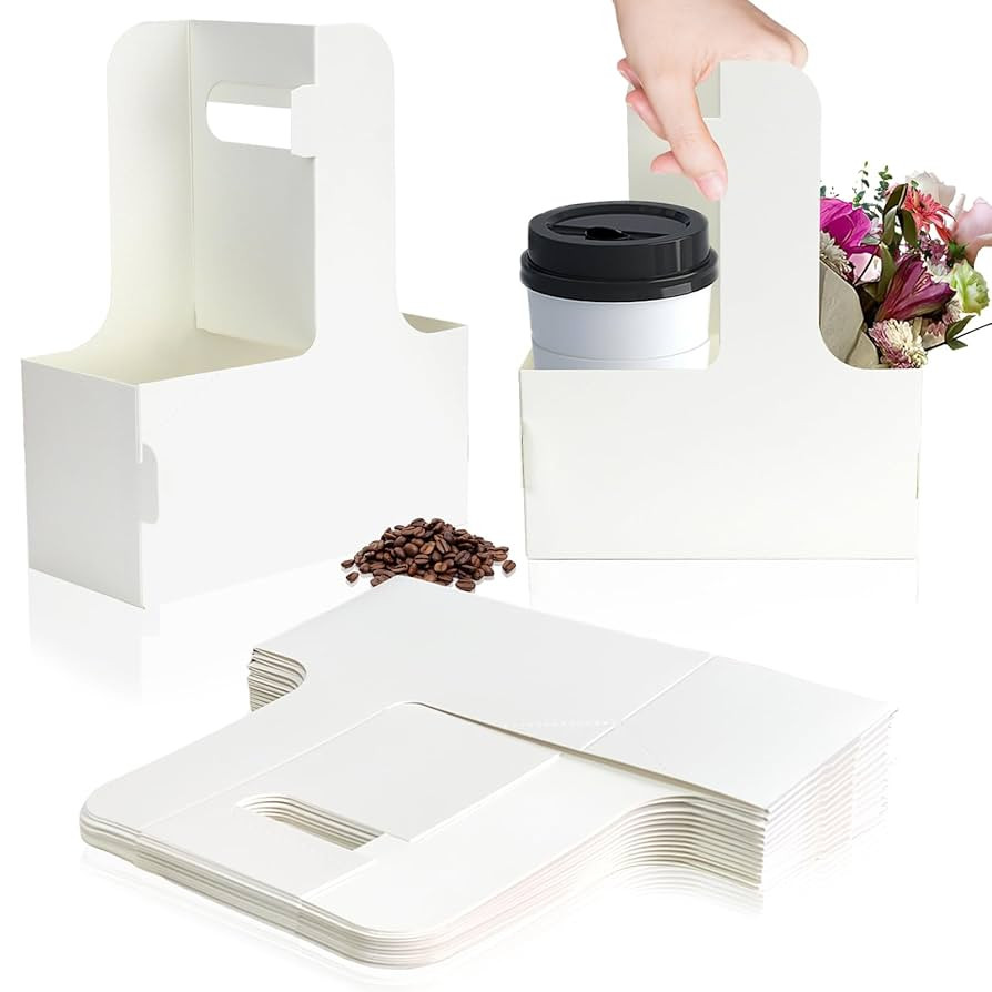 2 Cup Disposable Drink Carrier for Delivery with Handle,15 Count White Paperboard Cup Holder,Cup ... | Amazon (US)