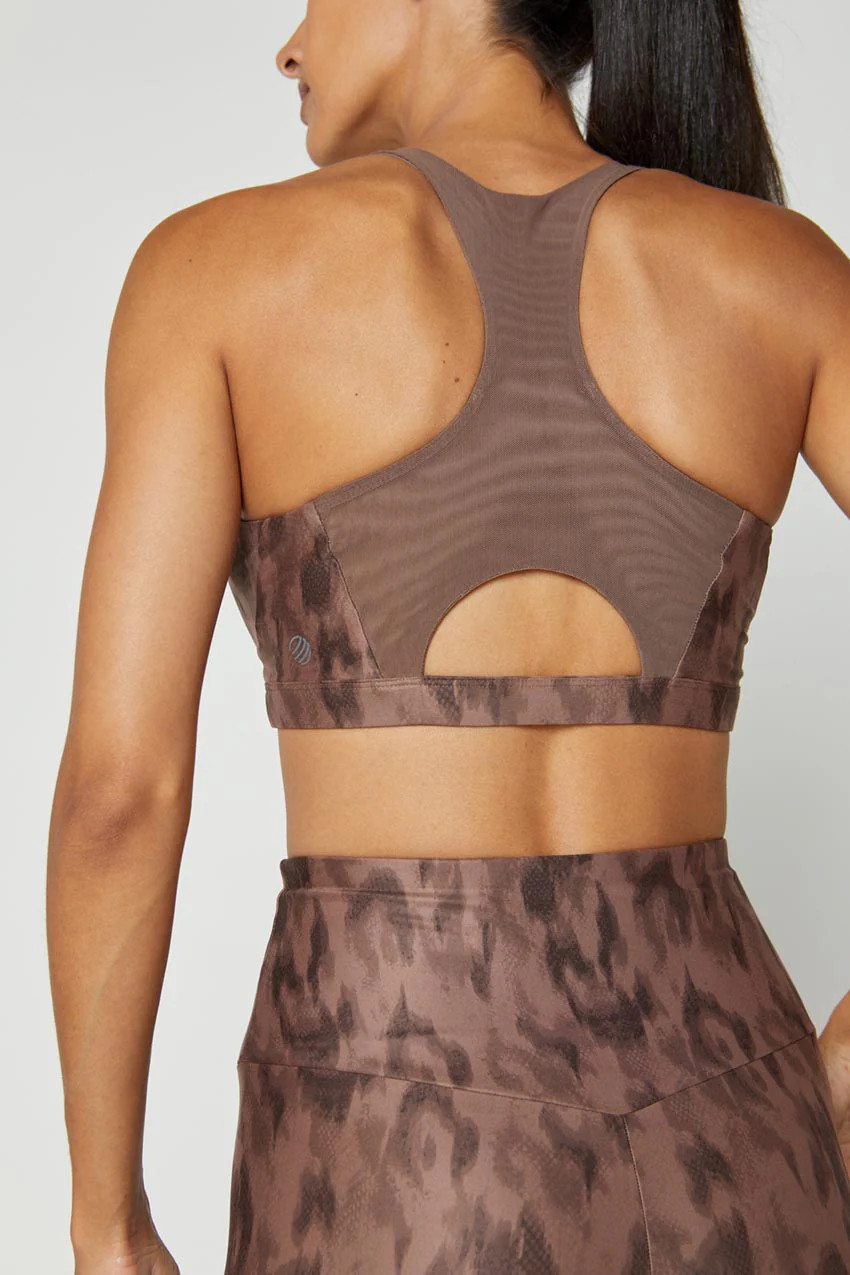 Exert Recycled Printed Racerback Medium Support Sports Bra | MPG Sport