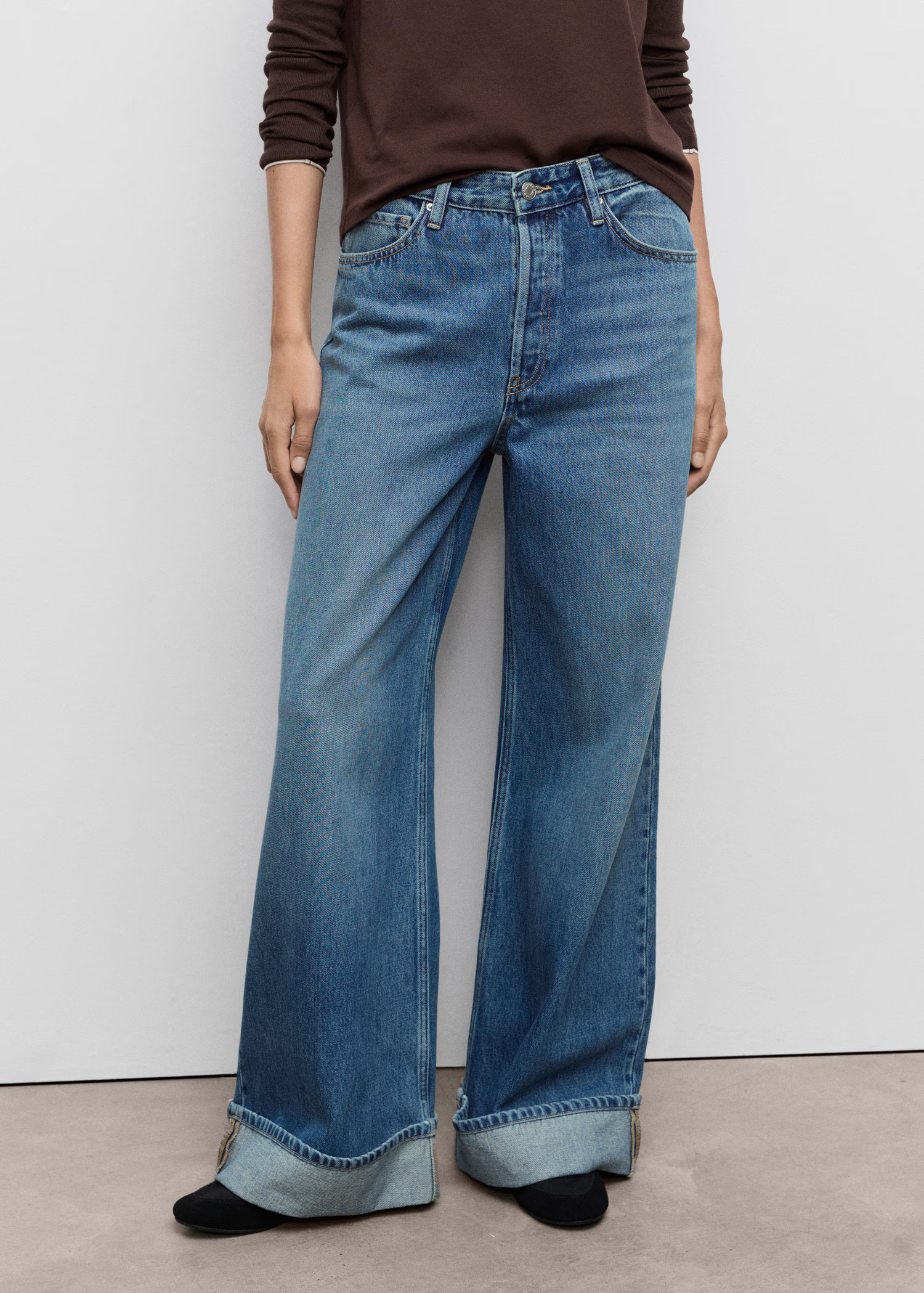 Wide-leg jeans with turn-up hem - Women | MANGO USA | Mango (US/MX/AU)