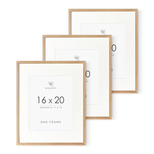 16x20 Picture Frame, 20x16 Solid Oak Picture Frame with Mat, 16x20 Natural Wood Frame for Wall Art Photo, Set of 3 | Amazon (US)