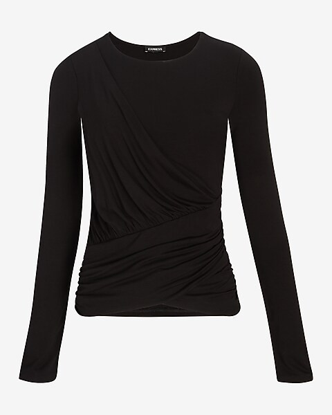 Solid Ruched Twist Front Long Sleeve Tee | Express