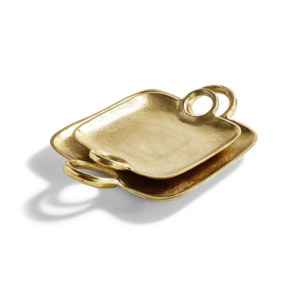 Two's Company Tozai Metropolitan Set of 2 Decorative Gold Trays with Handles | Walmart (US)