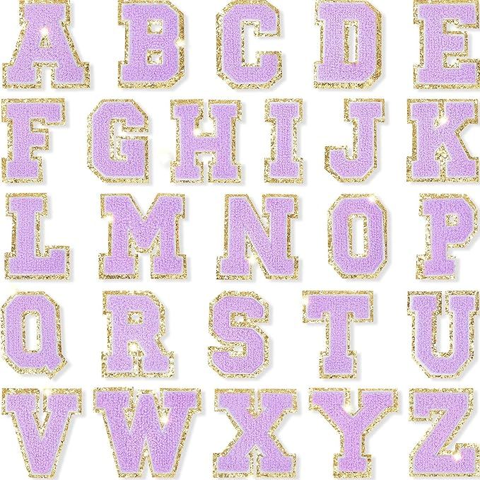 26 Pieces Glitters Patches Iron on Letters Chenille A-Z Patches Decorative Repair Embroidered Pat... | Amazon (US)