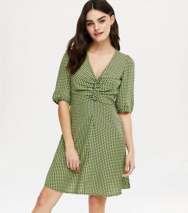 Green Gingham Ruched Tea Dress
						
						Add to Saved Items
						Remove from Saved Items | New Look (UK)