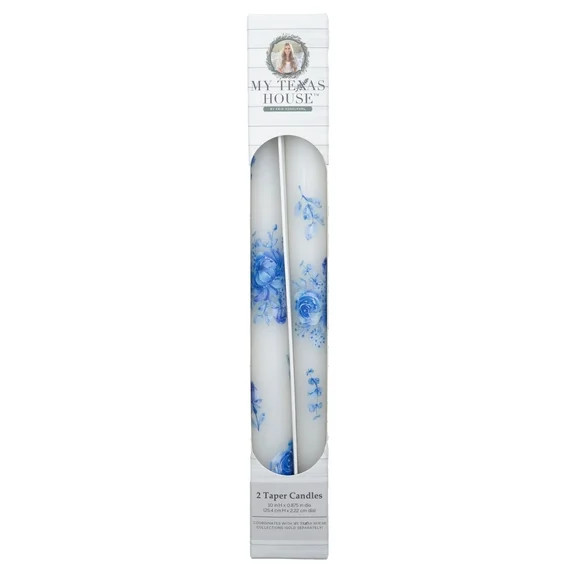 My Texas House Easter 10" Blue Flowers & White Taper Candles, Unscented, 2 Count | Walmart (US)