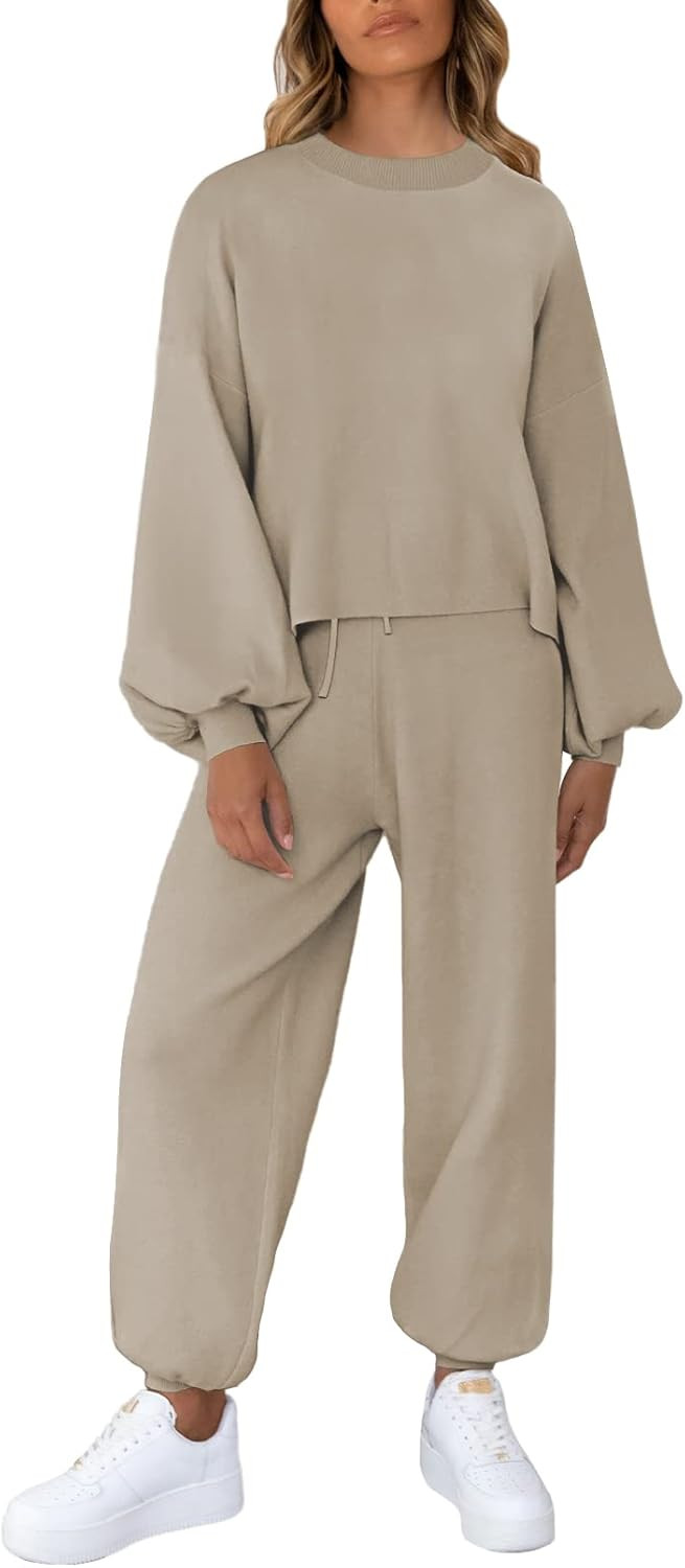 Viottiset Women's 2 Piece Outfits Sweatsuit Casual Knit Pullover Sweater Pajamas Lounge Set | Amazon (US)