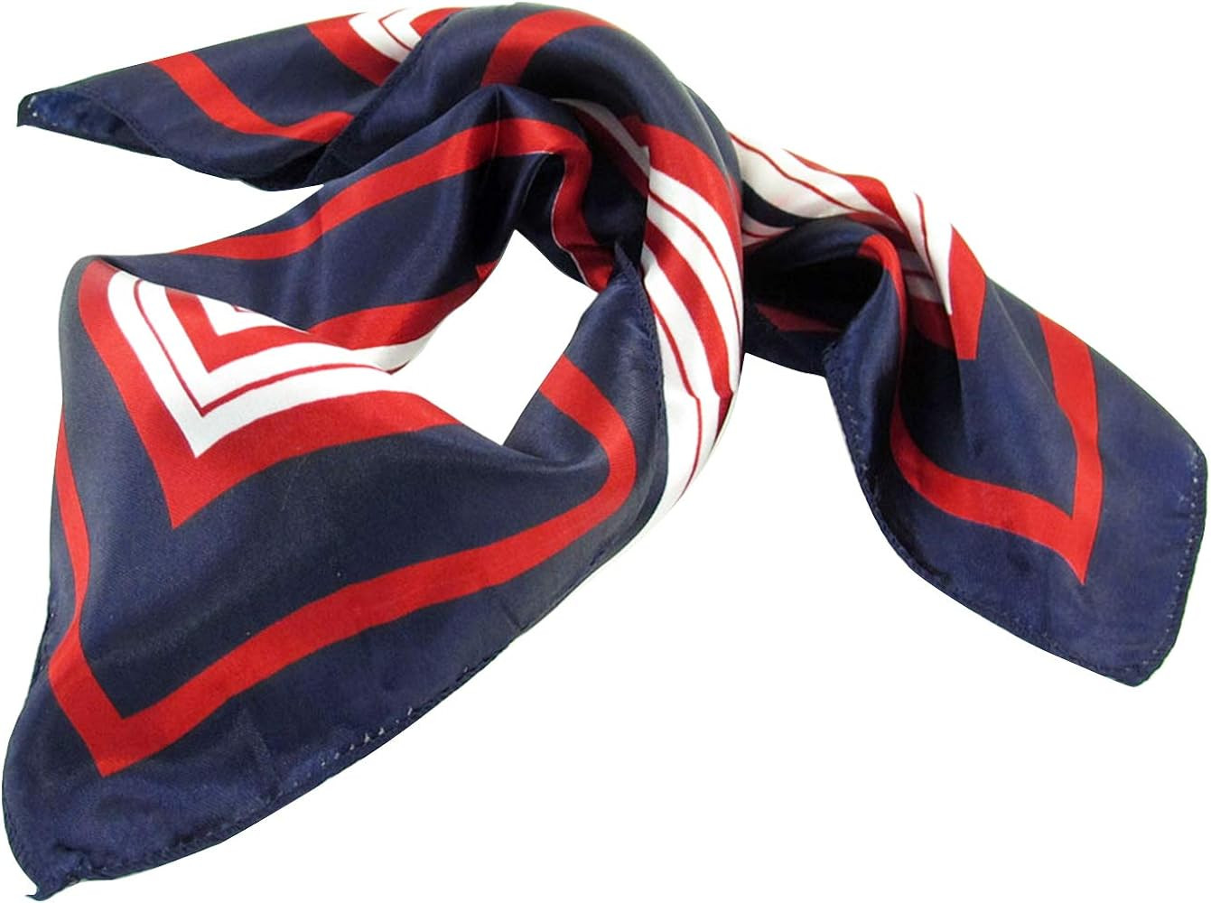 Allegra K Lady Dark Blue Red White Stripe Print Kerchief Square Neck Scarf Wrap | Amazon (US)