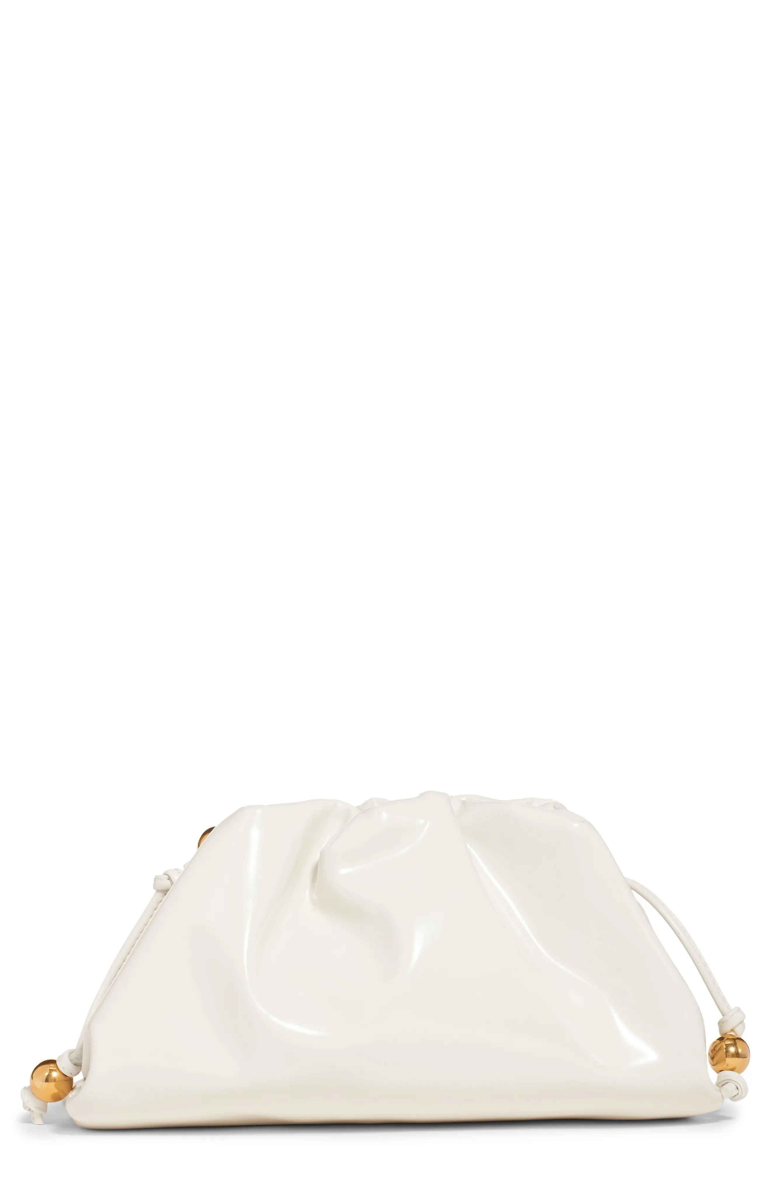 Bottega Veneta Mini Pouch Beaded Strap Leather Crossbody Bag in White Gold at Nordstrom | Nordstrom