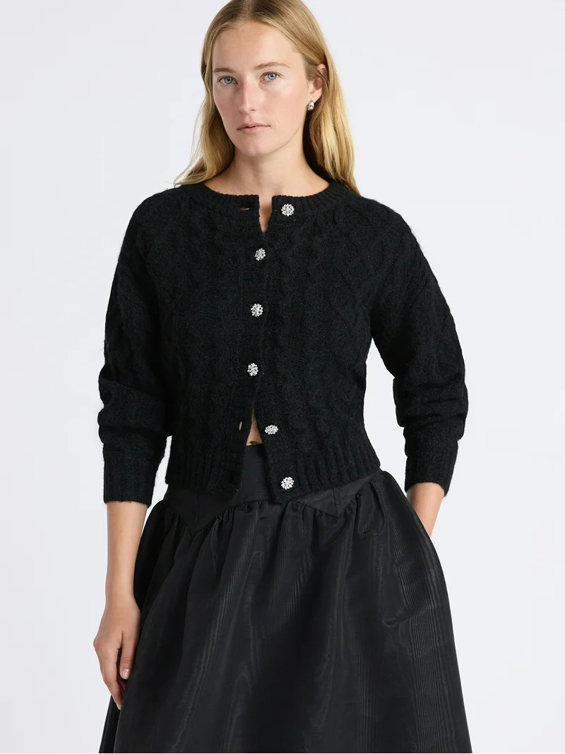 Free Assembly Women's and Women's Plus Cropped Cable Cardigan Sweater, Midweight, Sizes XS-4X | Walmart (US)