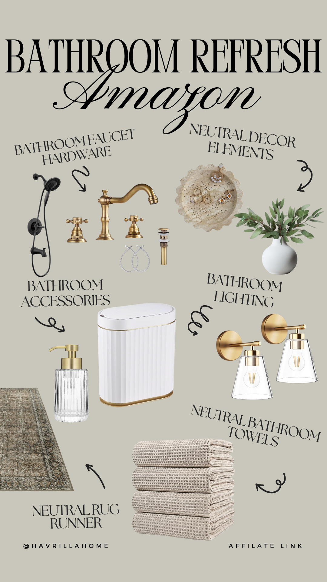 Amazon bathroom decor, bathroom refresh ideas, bathroom faucet hardware, brass bathroom fixtures, neutral bathroom accessories, bathroom lighting sconces, neutral bath towels, bathroom soap dispenser, neutral rug runner, modern bathroom decor, spa bathroom aesthetic, amazon bathroom finds 

 

#LTKHome #LTKFindsUnder100
