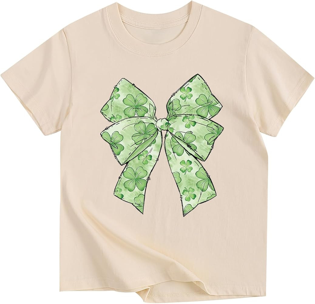 Girls St Patrick's Day T-Shirt Lucky Clover Shamrock Cotton Short Sleeve Tee 3-13 Years | Amazon (US)