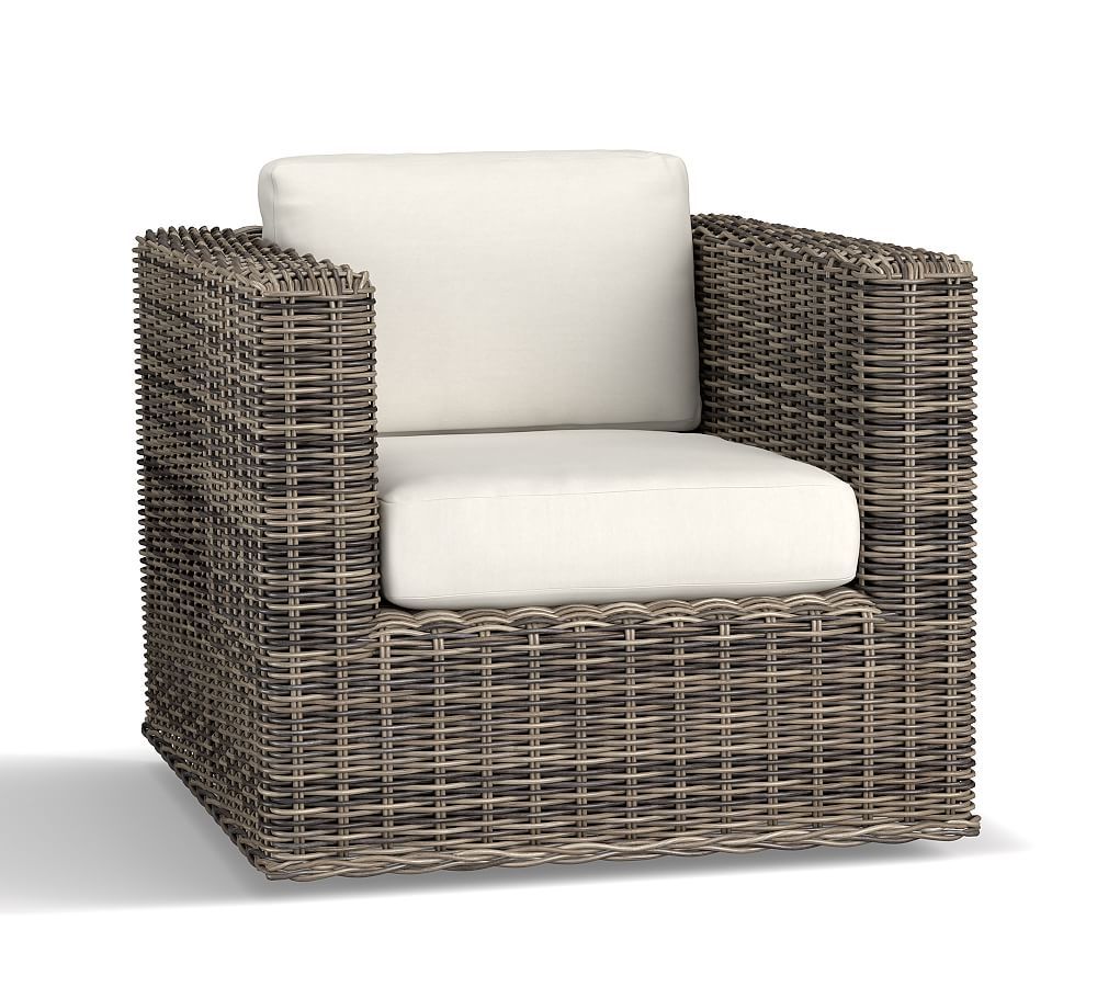 Huntington Wicker Square Arm Swivel Outdoor Lounge Chair | Pottery Barn (US)