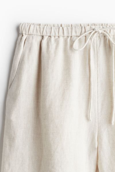 Linen pull-on shorts - Light beige - Ladies | H&M GB | H&M (UK, MY, IN, SG, PH, TW, HK)