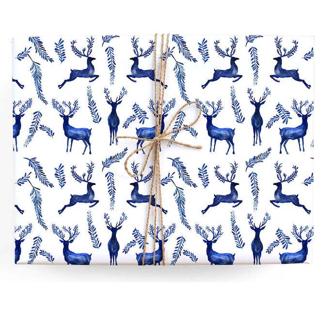 Enchanted Reindeer Gift Wrap, Blue | Maisonette