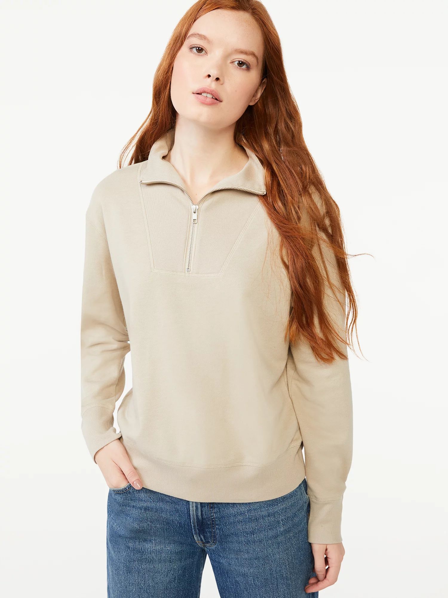 Free Assembly Women's Half Zip Sweatshirt with Collar - Walmart.com | Walmart (US)