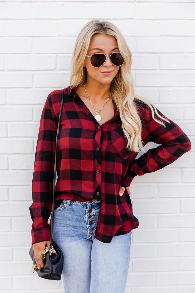 Out In The Wilderness Plaid Red/Black Blouse | The Pink Lily Boutique
