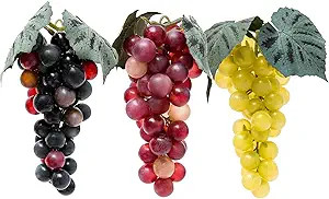 3 Bunches Fake Grapes Fake Fruit, Lifelike Artificial Grapes for Decoration, Realistic Faux Plast... | Amazon (US)