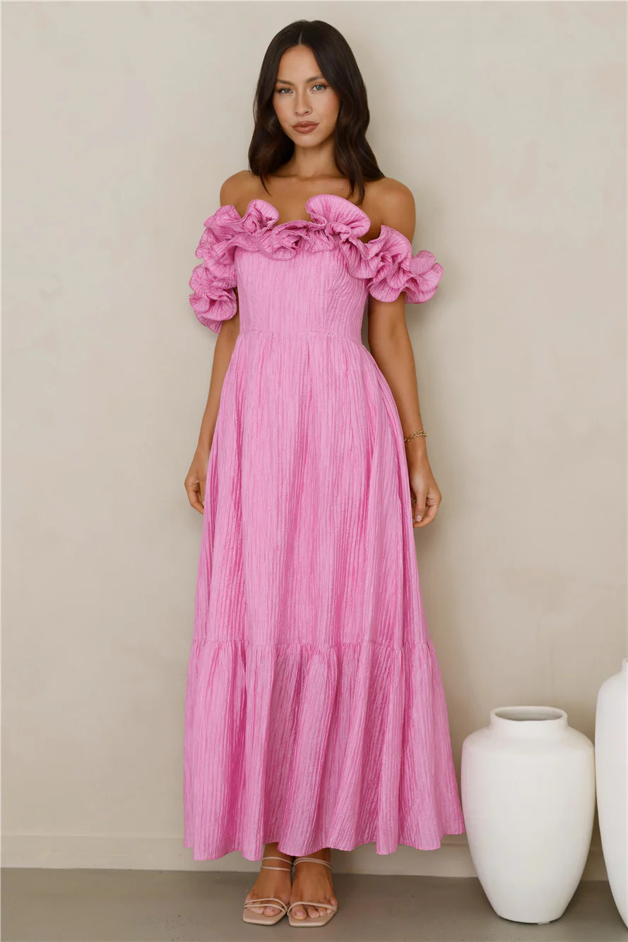 Magnetic Energy Off Shoulder Maxi Dress Pink | Hello Molly (US)