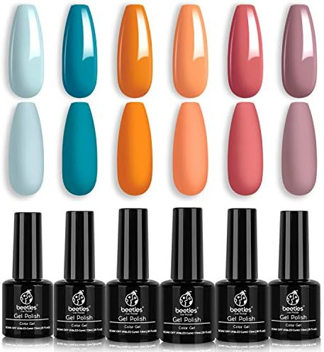Beetles Gel Nail Polish Set, Hotel California Collection Light Blue Orange Dusty Pink Color Perfe... | Amazon (US)