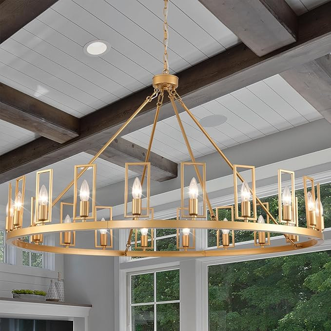 Modern Gold Wagon Wheel Chandelier, Art Design Gold Round Chandelier for Dining Room Living Room ... | Amazon (US)